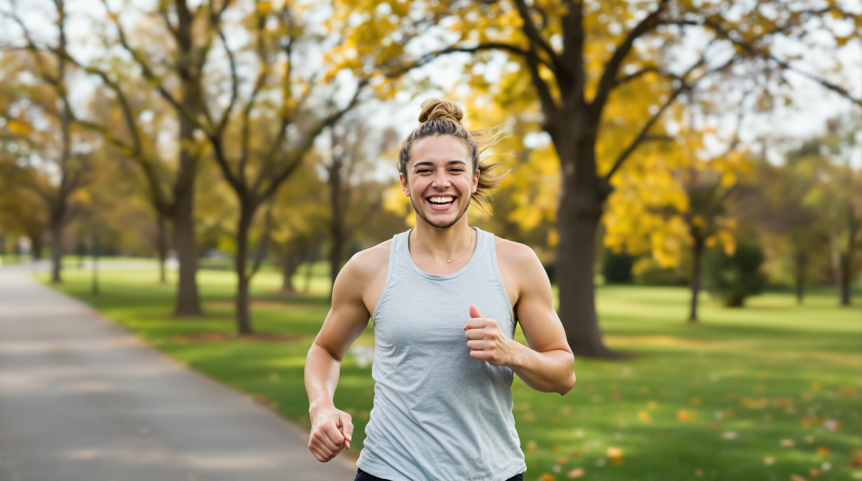 Beginner runner showing joy and accomplishment after training run