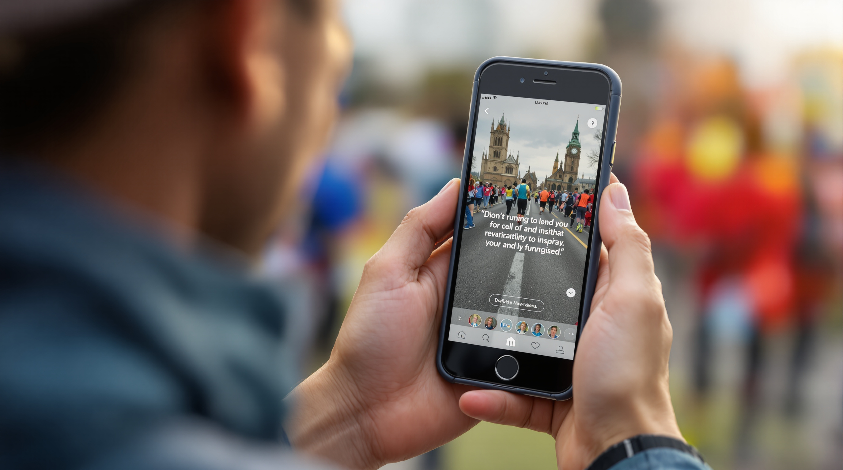 Runner posting social media update about fundraising progress