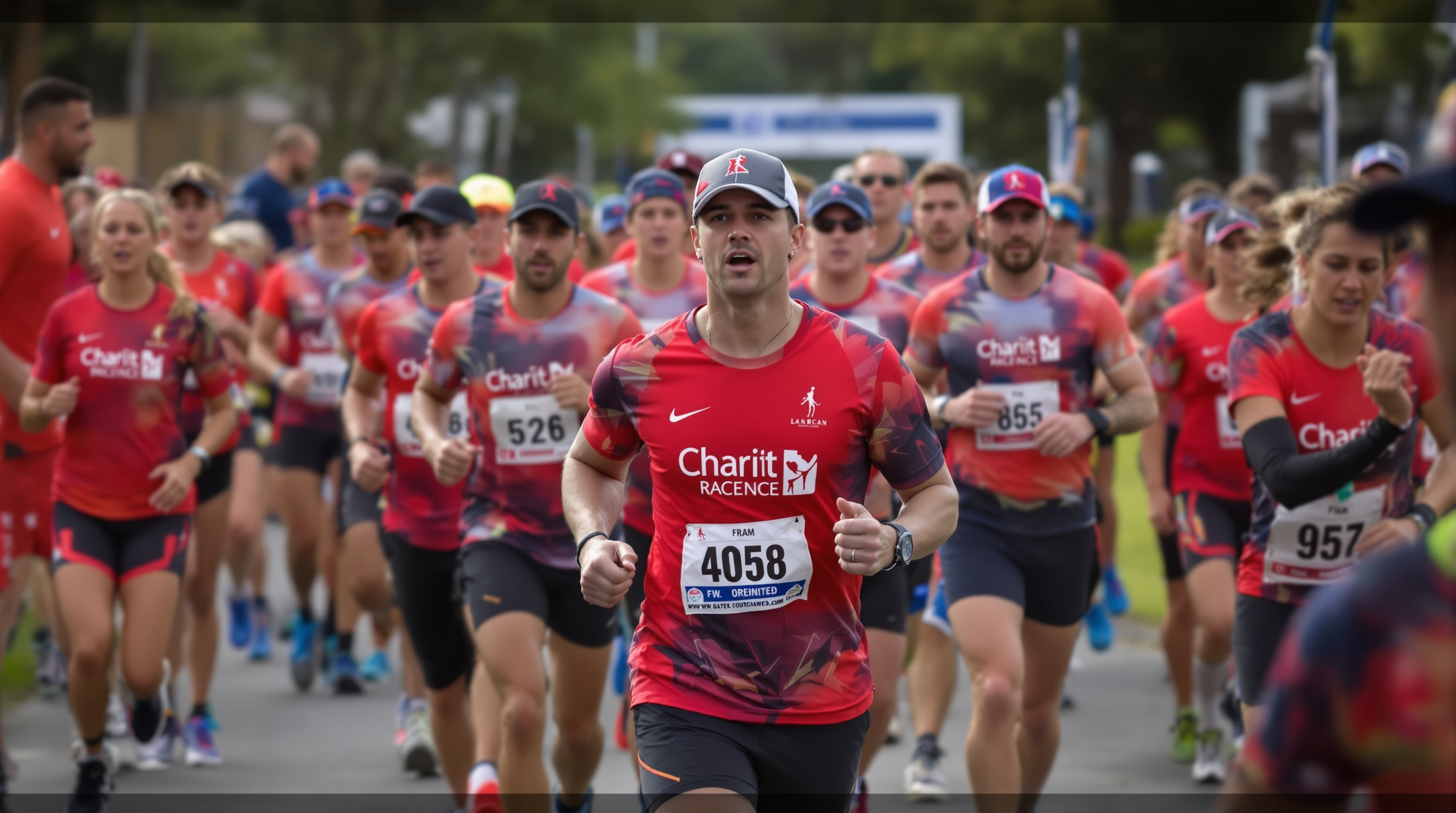 Charity race team group training run with matching gear