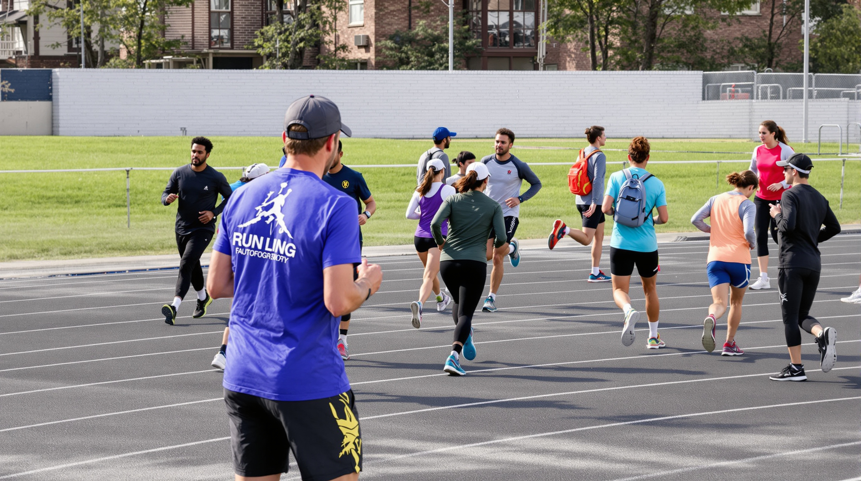 Organized club training session with coach and pace groups