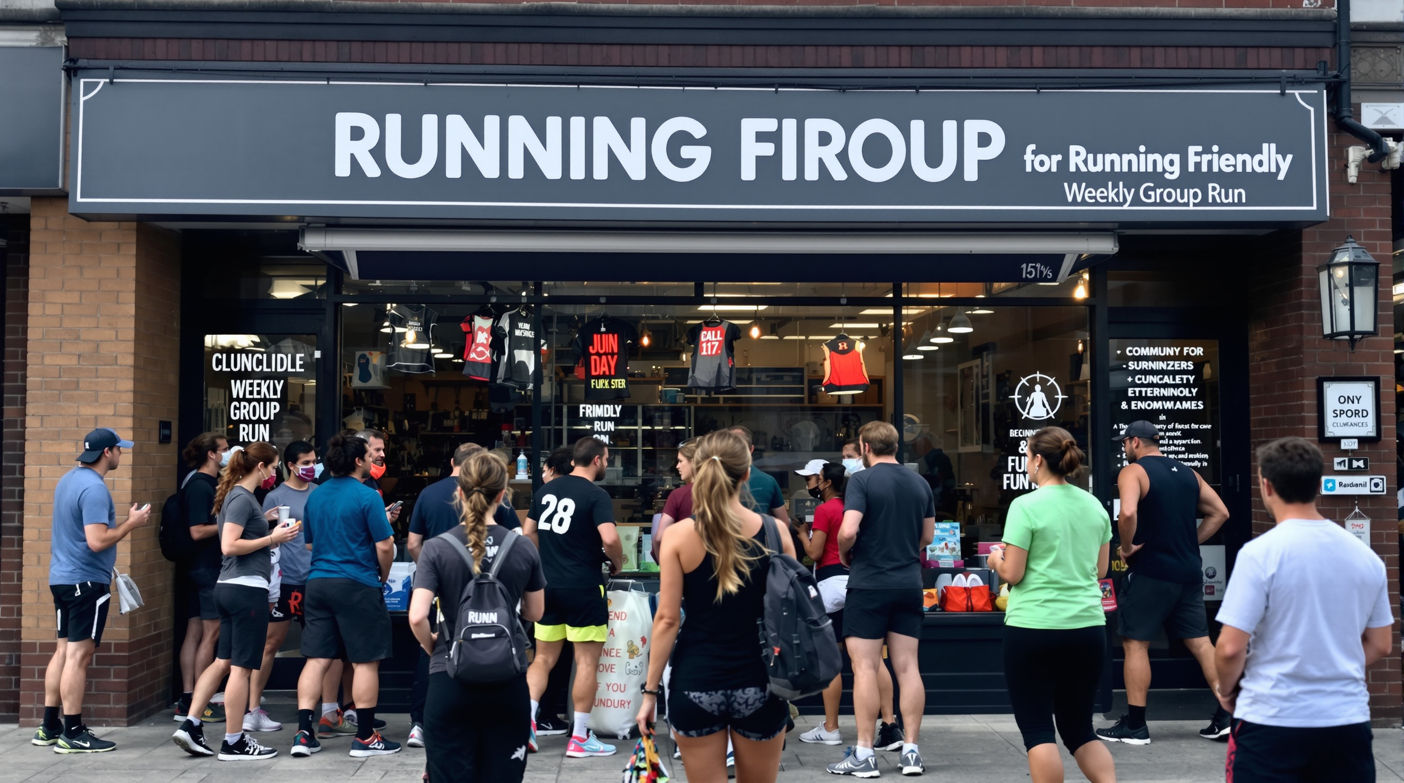 Running store weekly group run gathering outside store