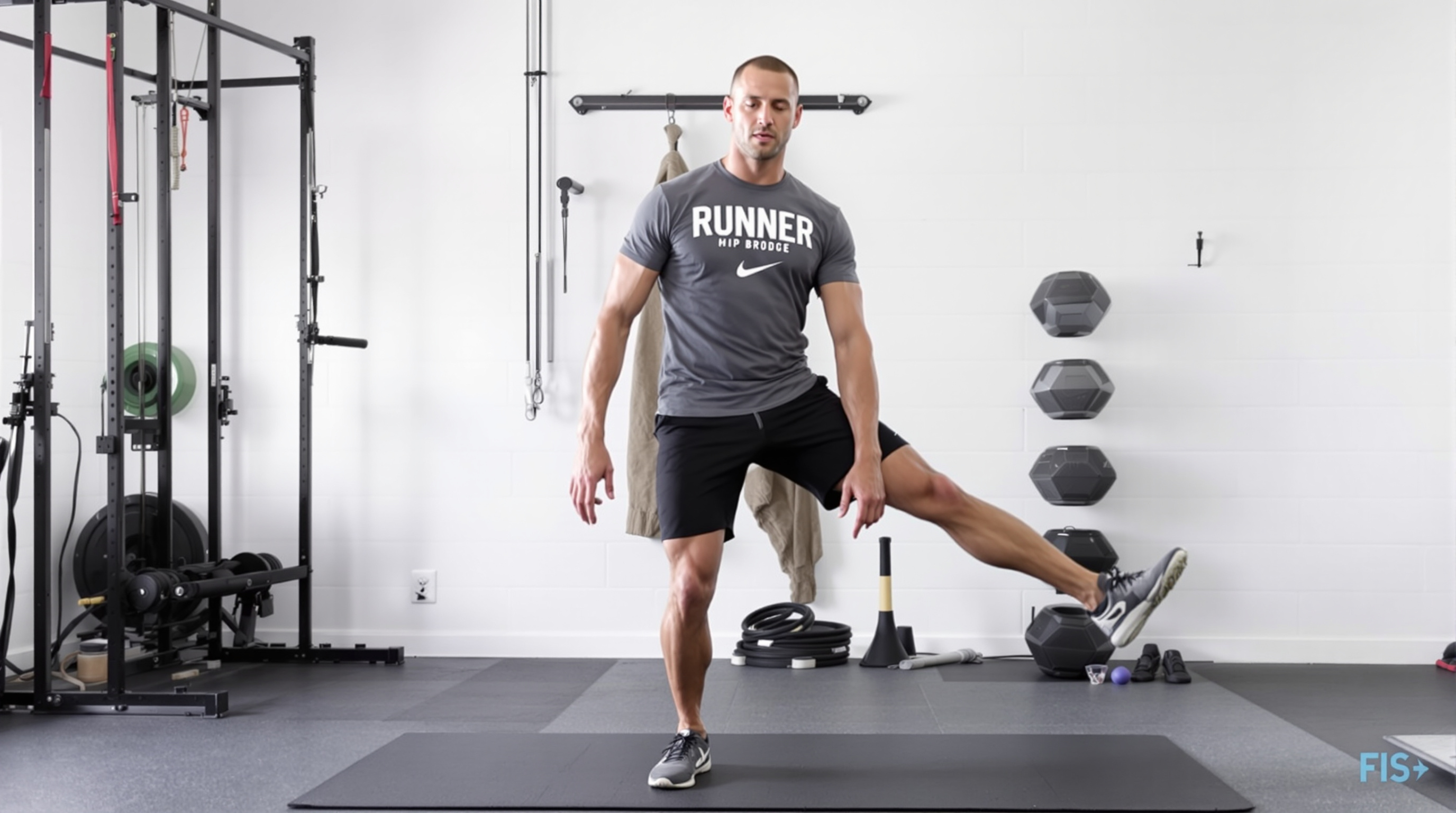 Runner demonstrating proper form for strength exercise